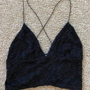 Black cami lace crop top, small